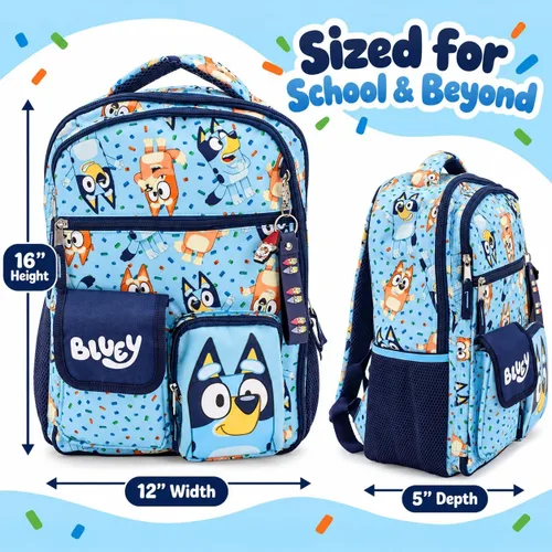 Vista 7 de AI ACCESSORY INNOVATIONS Mochila para niños, bolsa de libros con múltiples bolsillos con correas de hombro ajustables y espalda acolchada, Azul