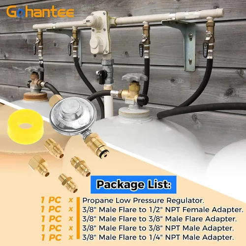 Vista 7 de POL - Regulador de baja presión de propano con 3/8 pulgadas hembra Flare 1/2 pulgadas NPT hembra 3/8 pulgadas macho NPT 1/4 pulgadas NPT adaptador
