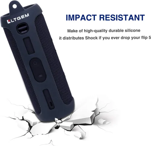 Vista 7 de LTGEM - Funda de silicona compatible con JBL FLIP 5 Altavoz Bluetooth portátil impermeable, carcasa rígida, bolsa de almacenamiento de transporte