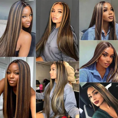 Vista 2 de 28 30 32 pulgadas marrón paquetes de cabello humano lacio Ombre extensiones de cabello humano lacio #GP1B30 Resaltar ST