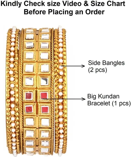 Vista 5 de Efulgenz Indian Bangles for Women Faux Kundan Bangles Bracelet for Women Gold Tone Indian Wedding Jewelry Bollywood Fashion Statement Jewelry for