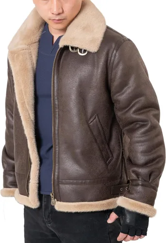 Vista 5 de Chaqueta para hombre, chaqueta de cuero marrón, abrigo de bombardero para motocicleta, disfraz de cosplay, traje de invierno, XS-3XL