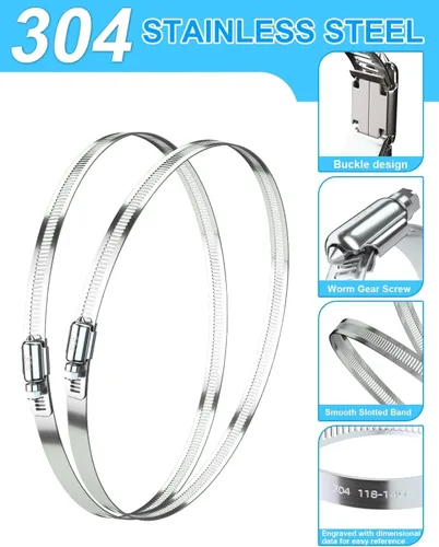 Vista 3 de 6 piezas de abrazadera de manguera de 3 pulgadas de acero inoxidable - Abrazaderas de manguera de engranaje sinfín ajustables para tubería, línea