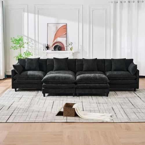 Vista 7 de Sofá modular convertible seccional, sofá de 4 asientos en forma de L con diván reversible, sofá de nube de asiento profundo, sofá cama 3 en 1, tela