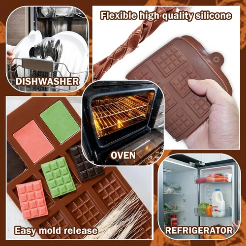 Vista 4 de 2 moldes de chocolate para romper parte, moldes de silicona para proteínas de caramelo y barras energéticas, fáciles de liberar, de grado