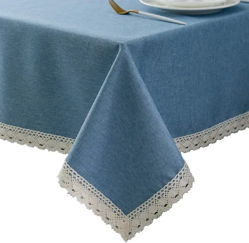 Vista 28 de EHouseHome Mantel de lino sintético con ribete de encaje, impermeable, a prueba de derrames, resistente a las manchas, sin arrugas, a prueba