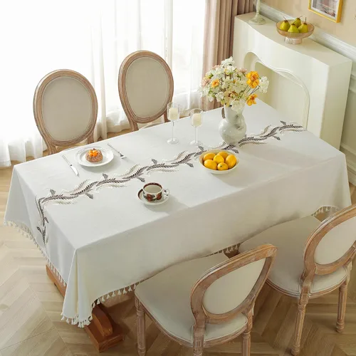 Vista 2 de JIALE Mantel para mesa rectangular, 70 pulgadas, manteles marrón y beige de 70 pulgadas, lino de algodón resistente (2 piezas)