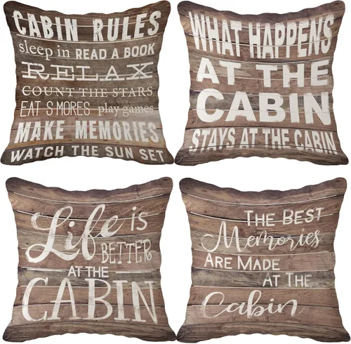 Vista 10 de (RB) SiuSue - Juego de 4 almohadas decorativas de cabaña, fundas de almohada rústicas de granja de 18 x 18 pulgadas, decoración de cabaña