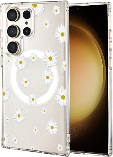 Vista 79 de Funda magnética para Samsung Galaxy S22 Ultra Flower, compatible con MagSafe, patrón floral transparente a prueba de golpes, parte trasera