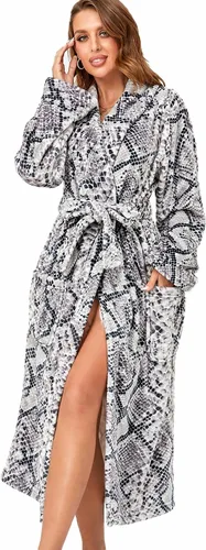 Vista 23 de RONGTAI - Bata de baño de felpa para mujer, batas largas y cálidas de felpa para damas, bata de noche de felpa, ropa para dormir Negro