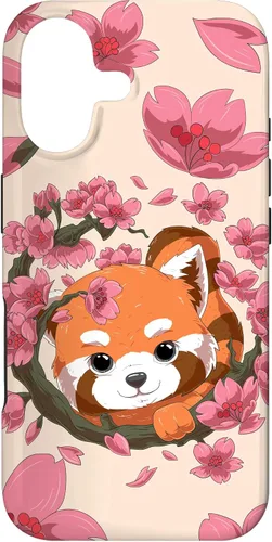 Vista 32 de Funda para iPhone 15 Pro Cute Red Panda y Sakura Cherry Blossom