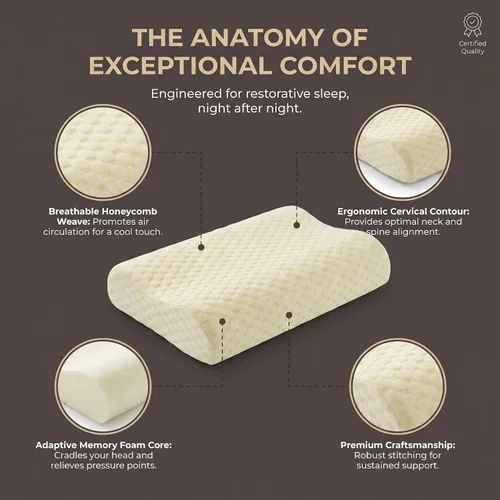 Vista 8 de Almohada cervical de espuma viscoelástica para aliviar el dolor de cuello, diseño de contorno ergonómico con funda de punto de seda de hielo lavable