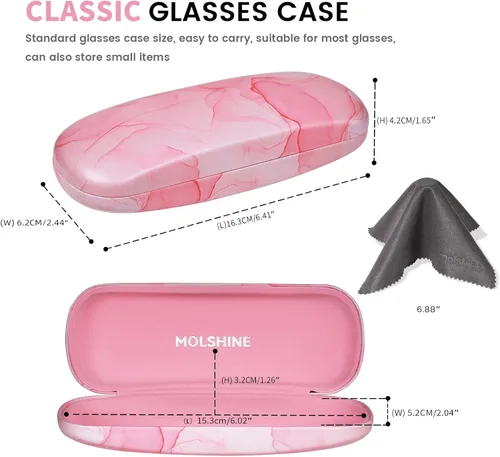 Vista 2 de molshine Estuche rígido de piel sintética para gafas, estuche portátil de viaje para hombres, mujeres, niñas, viajes, estudio, trabajo
