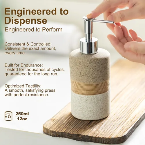 Vista 2 de Juego de dispensador de jabón de cerámica con embudo de silicona, jabón de manos, champú, gel de baño, dispensador de loción para cocina y baño