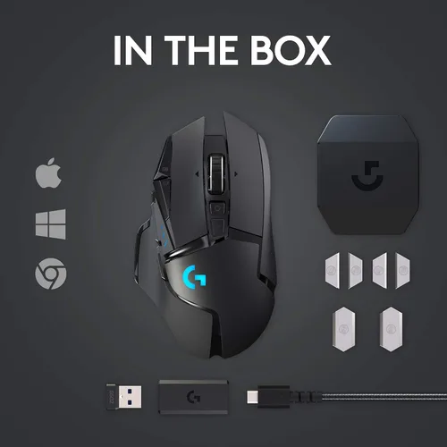 Vista 9 de Logitech G Mouse inalámbrico para juegos 502 Lightspeed con sensor HERO 16K, compatible con PowerPlay, pesas sintonizables y RGB Lightsync - Negro