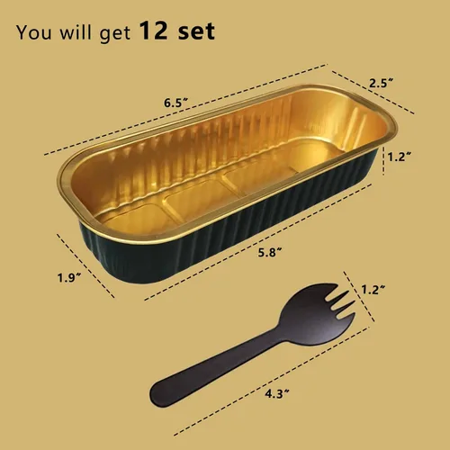 Vista 4 de Juego de 12 mini moldes para pan con tapas y cucharas, 200 ml, desechables, rectangulares, de aluminio con papel de aluminio, para hornear pasteles