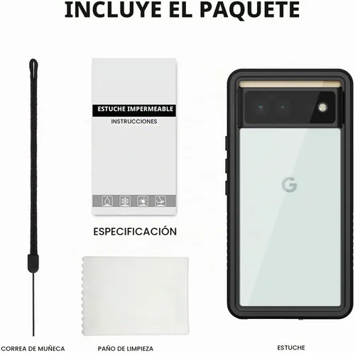 Vista 9 de Lanhiem Funda para Google Pixel 6, impermeable IP68 a prueba de polvo con protector de pantalla integrado, funda protectora de cuerpo completo