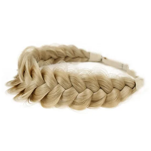 Vista 29 de Diadema trenzada sintética clásica de cabello con hebras anchas para boda, trenzas esponjosas desordenadas, banda para peluca, accesorio de belleza