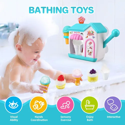 Vista 2 de Gretex Juguetes de Baño para Niños Pequeños de 3 4 5 6 7 8 Años Niñas, Juguete de Baño Fabricante de Helado de Burbujas, Juguetes de Ducha, Juguetes