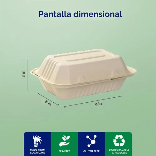 Vista 2 de Contenedores de alimentos para llevar con diseño de concha, [paquete de 75 unidades de 9 * 6 pulgadas], contenedores desechables para llevar, 100%