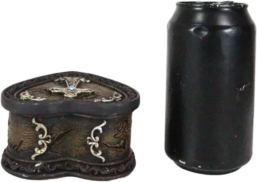Vista 3 de Ebros Gift Rústico vaquero occidental Cowgirl Trust In The Lord Scroll Art Cruz en forma de corazón intrincado decorativo joyería baratija caja