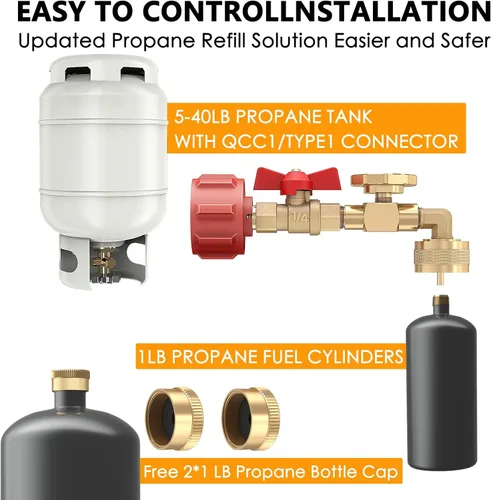 Vista 3 de Adaptador de codo de repuesto de propano QCC1 de 1 a 20 libras, adaptador de codo de repuesto de propano con medidor y válvula de control