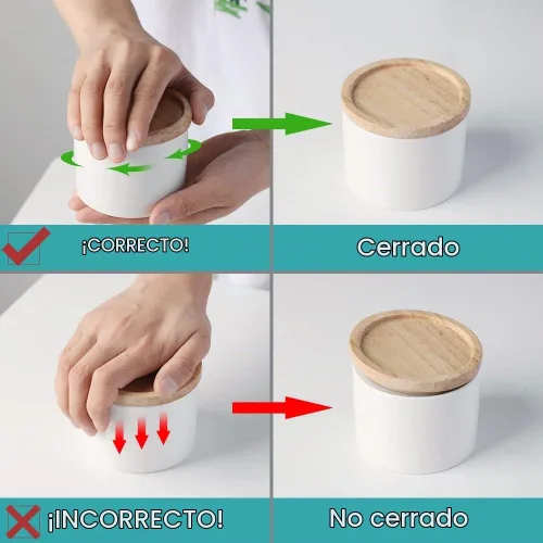 Vista 6 de Sweejar Kitchen Canisters - Tarro de cerámica para almacenamiento de alimentos, recipientes apilables con tapa de madera y sello hermético