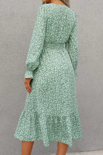 Vista 5 de PRETTYGARDEN Vestido de otoño casual de manga larga para mujer, estilo bohemio, plisado, cuello en V, volantes, estampado floral, vintage, vestidos