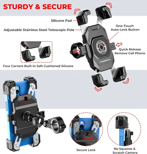 Vista 6 de VAZESWIN Motorcycle Phone Mount, 1s Lock Bike Phone Holder with Safety Lock