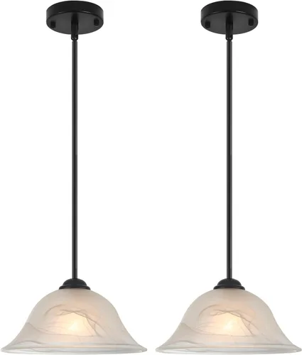Vista 19 de Luces colgantes de isla para cocina, lámpara colgante dorada vintage de 11.8 pulgadas, lámpara colgante de vidrio esmerilado, 1 paquete, luces