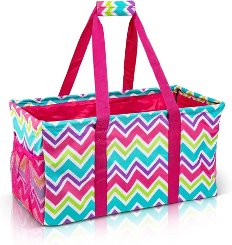 Vista 33 de Bolsa de utilidad extragrande Lucazzi - Cesta de lona rectangular plegable reutilizable con marco de alambre con dos bolsillos exteriores