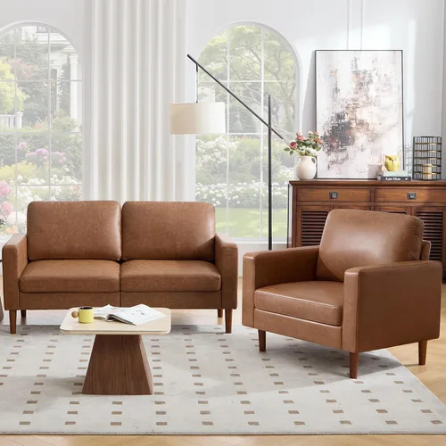 Vista 16 de Kingfun Silla decorativa, sillas de sala de estar, sillón de lectura de chenilla, de mediados de siglo con pie de madera maciza, decoración moderna