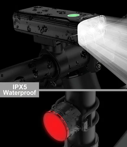 Vista 6 de Luces de bicicleta para conducción nocturna, luz de bicicleta de 6400 mAh delantera y trasera recargable por USB, juego de luces traseras y faros