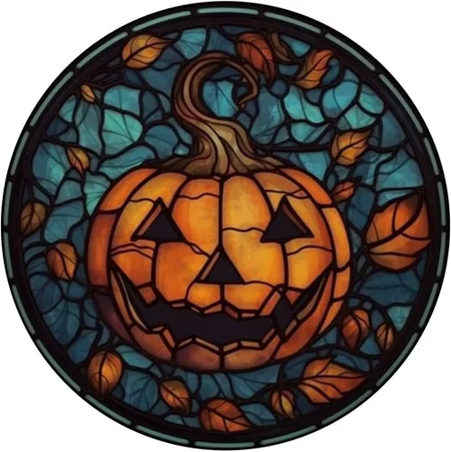 Vista 3 de Calabaza de Halloween vidrieras hojas de otoño negras PopSockets Standard PopGrip