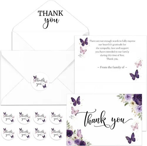 Vista 23 de Fumete Juego de 50 tarjetas de agradecimiento funerarias con sobres y calcomanías, tarjetas de agradecimiento de condolencias con mensaje