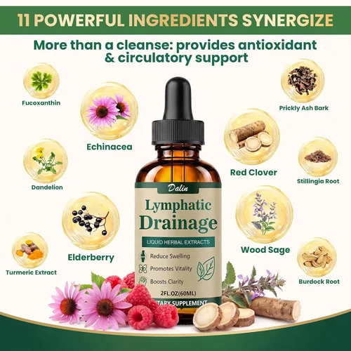 Vista 9 de Dalin Gotas de drenaje linfático liposomal - Suplemento de drenaje linfático orgánico 21 en 1 con raíz de bardana, equinácea, saúco, caléndula