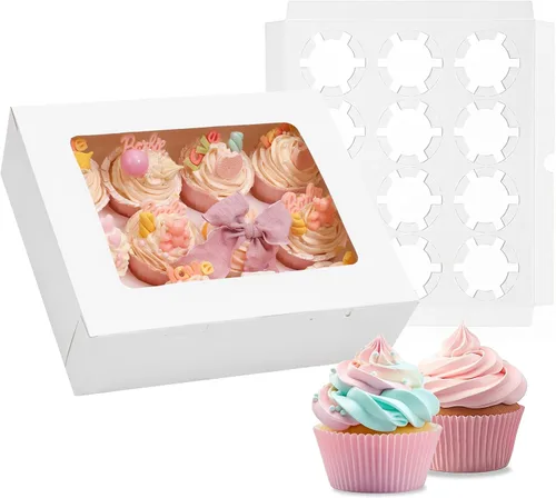 Vista 12 de Moretoes 3 cajas negras para cupcakes con ventana (12 contenedores para cupcakes)