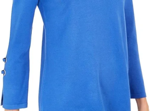Vista 3 de JM Collection Camiseta con cuello redondo adornado para mujer talla XL Azul Patchwork XL