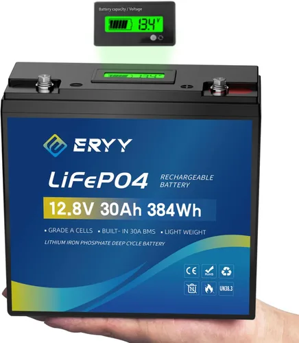 Vista 10 de Batería de litio LiFePO4 de 12V 20AH (22Ah) con 30A BMS y voltímetro