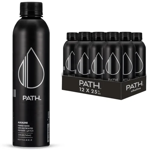 Vista 9 de PATH Agua alcalina embotellada – 9.5 pH equilibrado agua purificada con electrolitos en botella de aluminio – sin BPA, reutilizable, infinitamente