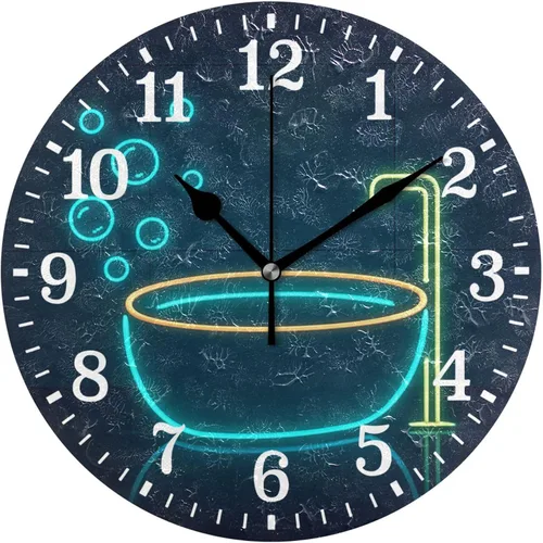 Vista 23 de JUNZAN Reloj de bañera con vino romántico espumoso y velas, reloj de pared silencioso de 10 pulgadas, pequeño reloj redondo, decoración de cocina