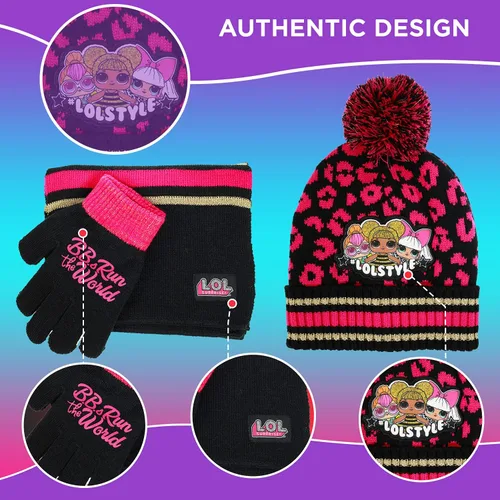 Vista 6 de LOL Surprise - Conjunto de sombrero y guante de invierno para niñas y niños pequeños sombrero de invierno con bufanda y sombrero y guante para niños