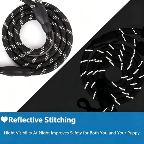 Vista 5 de Love Dream Correa para perro de 5 pies de largo con 2 cómodas asas acolchadas, hilos reflectantes con doble asa para control de seguridad, correa