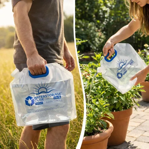 Vista 8 de WaterStorageCube Contenedor de Agua Plegable Premium, Bolsa Libre de BPA de Plástico Transparente Grado Alimenticio para Camping, Senderismo