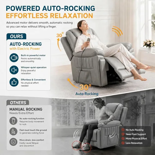 Vista 4 de Silla reclinable mecedora eléctrica automática con 3 velocidades Gris