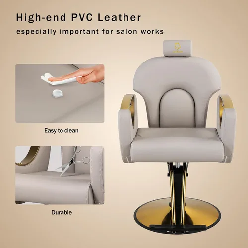 Vista 8 de Silla de peluquero reclinable silla de peluquería hidráulica sillas de peluquería giratoria de 360 grados silla de peinado silla de corte de salón