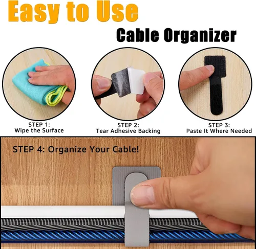 Vista 3 de 80 piezas de correas de velcro para cables, gestión de cables debajo del escritorio, bridas de cable autoadhesivas, organizadores de cables Blanco