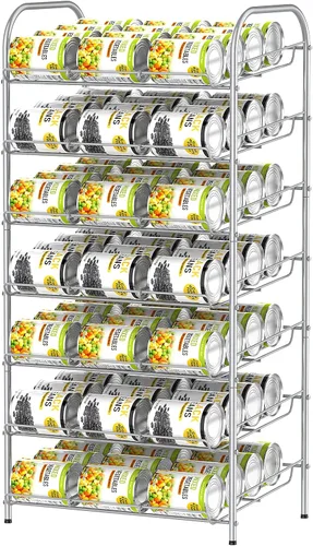 Vista 8 de DOMYDEVM Organizador de latas, organizador de almacenamiento de latas de 7 niveles, soporte negro para bebidas con capacidad para 84 latas