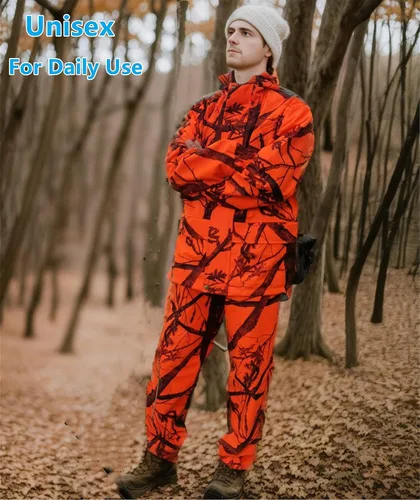 Vista 6 de Llaikeph Ropa de caza, chaqueta de caza y pantalones de caza para hombres y mujeres, traje Ghillie, 7, equipo de caza, Blaze Camo (M), Naranja Blaze