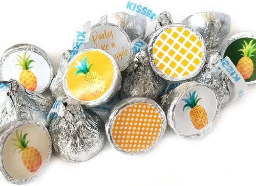 Vista 3 de Party Like a Pineapple Tropical Label for Hershey'S Kisses Chocolates - Pegatinas de caramelo - Juego de 240
